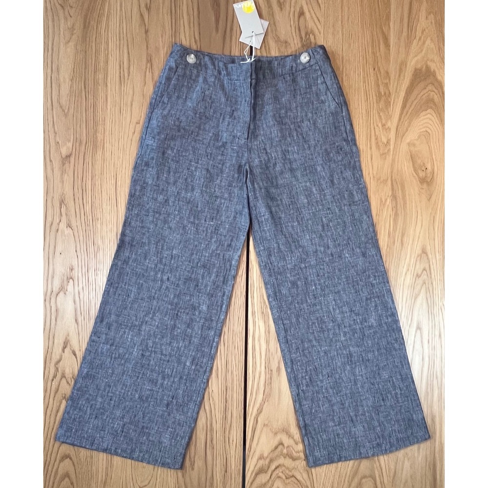 Boden Wide Leg Linen Pants Womens Size 6P Gray Coastal Minimalist Trousers